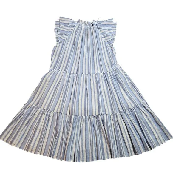 Trendy Easter Spring Veronica Beard Zee Blue White Striped Dress Tiered Ruffle S - Picture 7 of 16